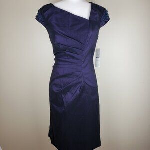 Adrianna Papell Purple Sheath w/ Beaded Sleeves 6
